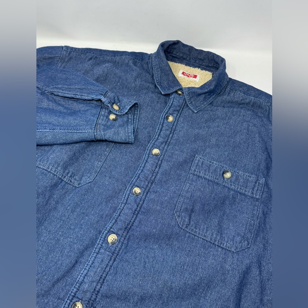 Wrangler Denim Shacket Men’s 2XL Sherpa Fleece Lined Button Up Workwear Warm O8